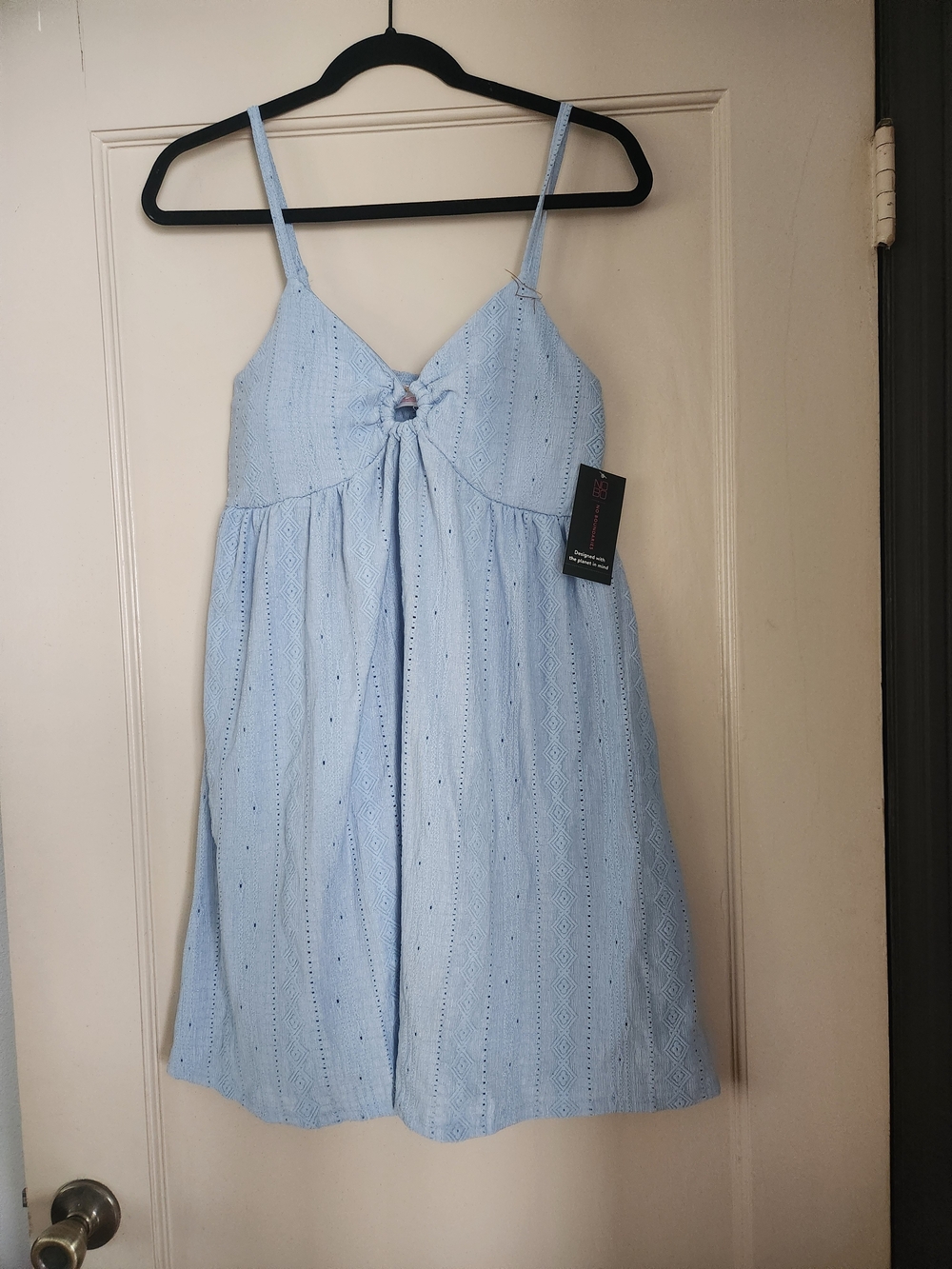 No Boundaries Light Blue Eyelet Sundress with Front Knot